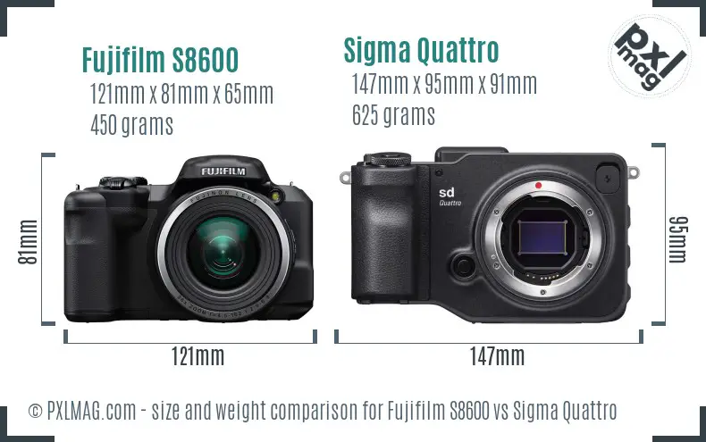 Fujifilm S8600 vs Sigma Quattro size comparison