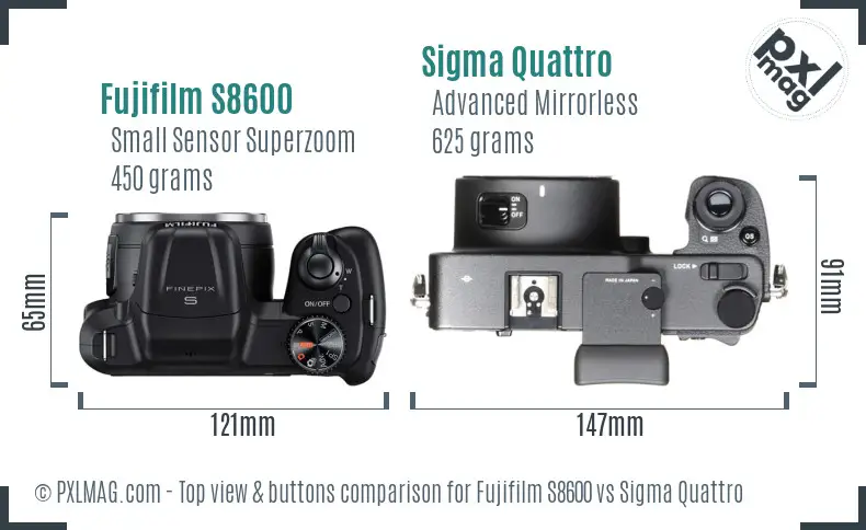 Fujifilm S8600 vs Sigma Quattro top view buttons comparison