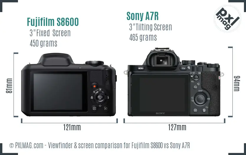 Fujifilm S8600 vs Sony A7R Screen and Viewfinder comparison