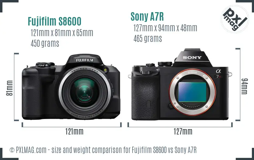 Fujifilm S8600 vs Sony A7R size comparison
