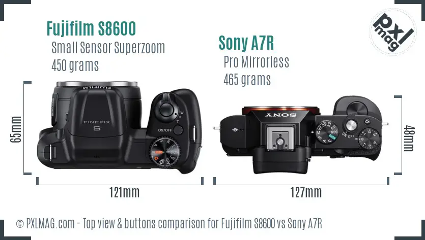 Fujifilm S8600 vs Sony A7R top view buttons comparison