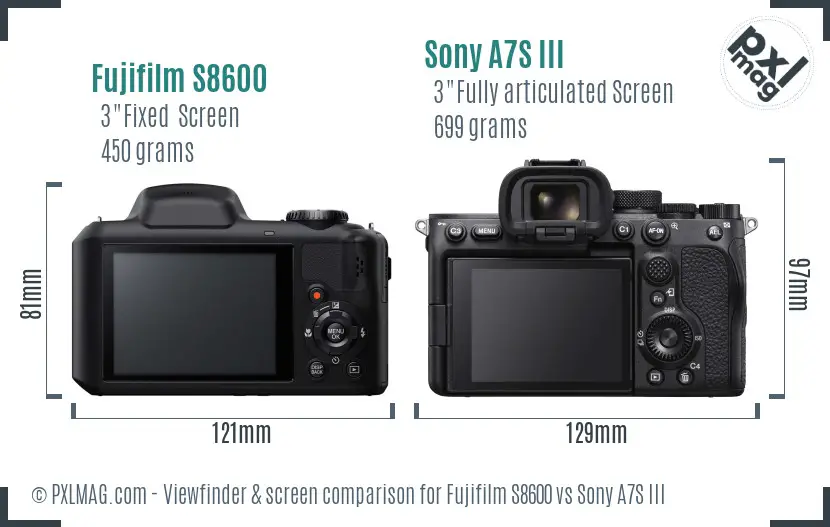 Fujifilm S8600 vs Sony A7S III Screen and Viewfinder comparison