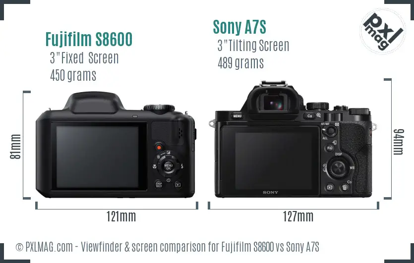 Fujifilm S8600 vs Sony A7S Screen and Viewfinder comparison