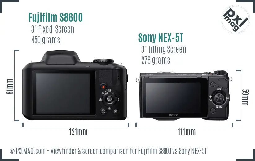 Fujifilm S8600 vs Sony NEX-5T Screen and Viewfinder comparison