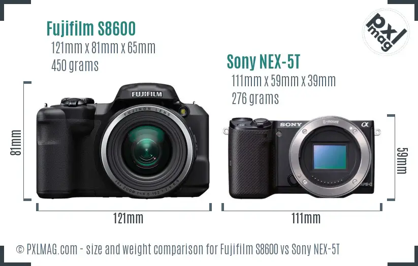Fujifilm S8600 vs Sony NEX-5T size comparison