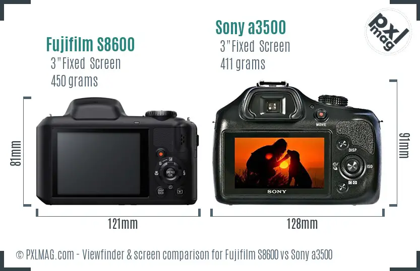 Fujifilm S8600 vs Sony a3500 Screen and Viewfinder comparison