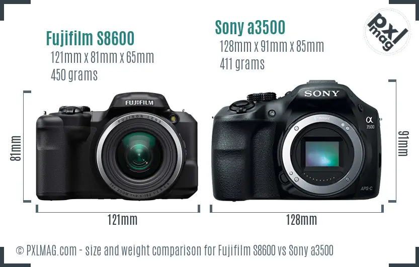 Fujifilm S8600 vs Sony a3500 size comparison