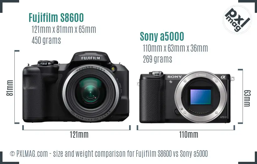 Fujifilm S8600 vs Sony a5000 size comparison Fujifilm S8600 vs Sony a5000 size comparison