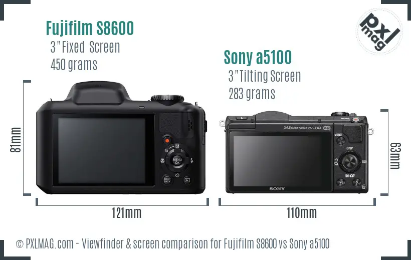 Fujifilm S8600 vs Sony a5100 Screen and Viewfinder comparison