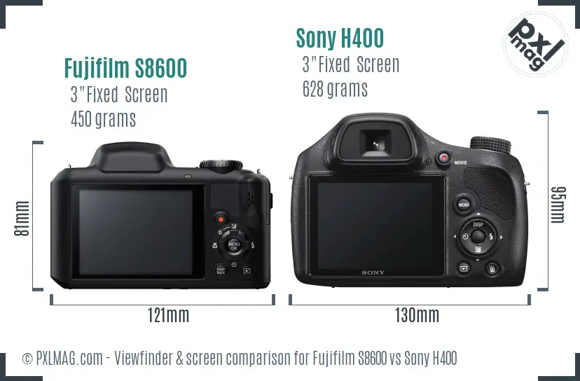 Fujifilm S8600 vs Sony H400 Screen and Viewfinder comparison