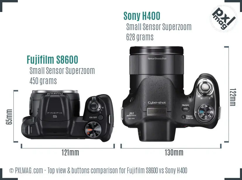 Fujifilm S8600 vs Sony H400 top view buttons comparison
