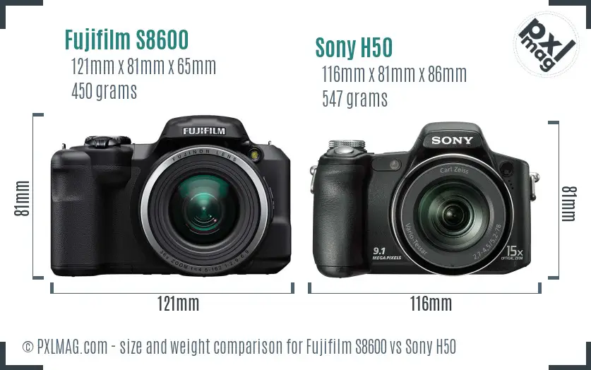 Fujifilm S8600 vs Sony H50 size comparison Fujifilm S8600 vs Sony H50 size comparison