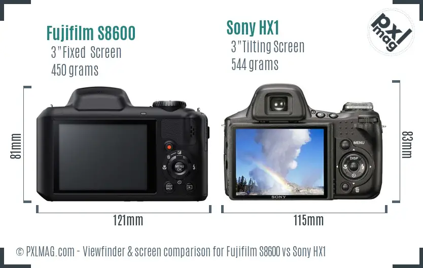 Fujifilm S8600 vs Sony HX1 Screen and Viewfinder comparison