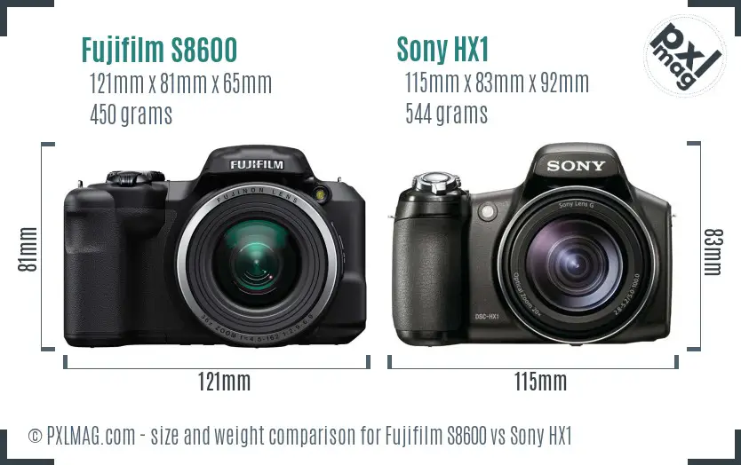 Fujifilm S8600 vs Sony HX1 size comparison