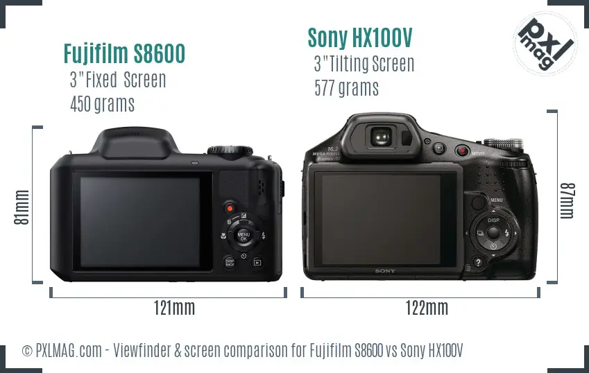 Fujifilm S8600 vs Sony HX100V Screen and Viewfinder comparison