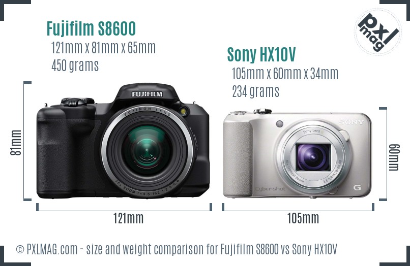 Fujifilm S8600 vs Sony HX10V size comparison