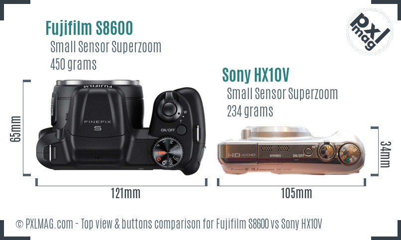 Fujifilm S8600 vs Sony HX10V top view buttons comparison