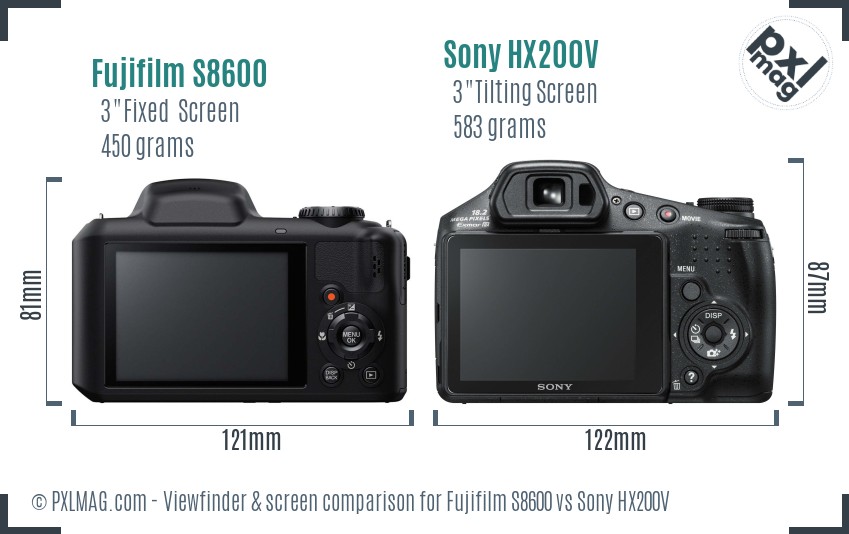 Fujifilm S8600 vs Sony HX200V Screen and Viewfinder comparison