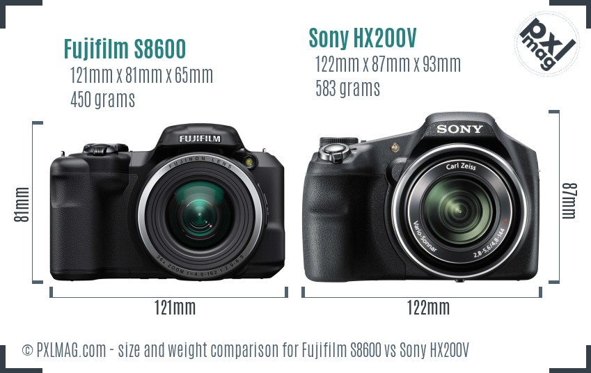 Fujifilm S8600 vs Sony HX200V size comparison