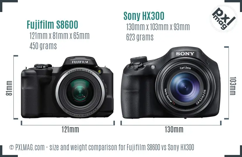 Fujifilm S8600 vs Sony HX300 size comparison