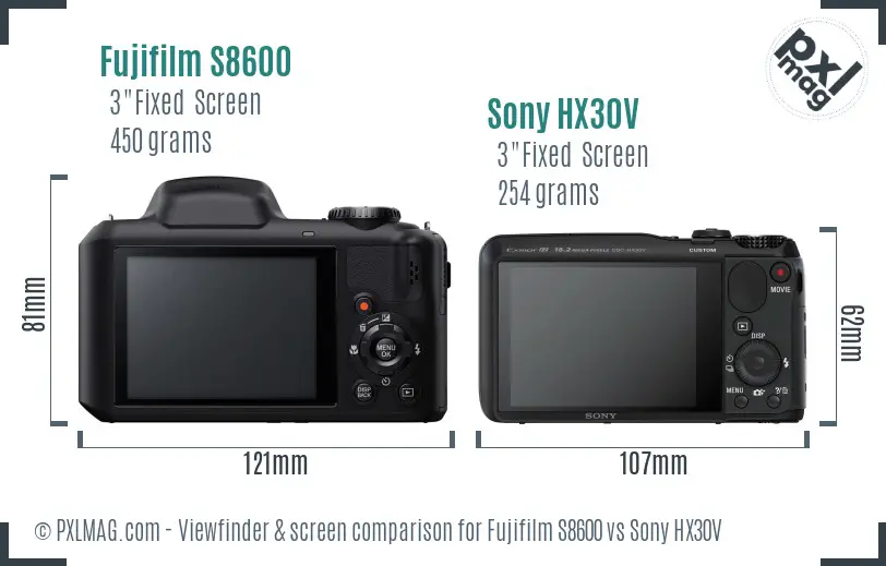 Fujifilm S8600 vs Sony HX30V Screen and Viewfinder comparison