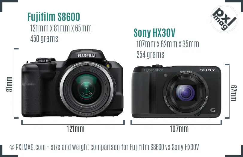 Fujifilm S8600 vs Sony HX30V size comparison