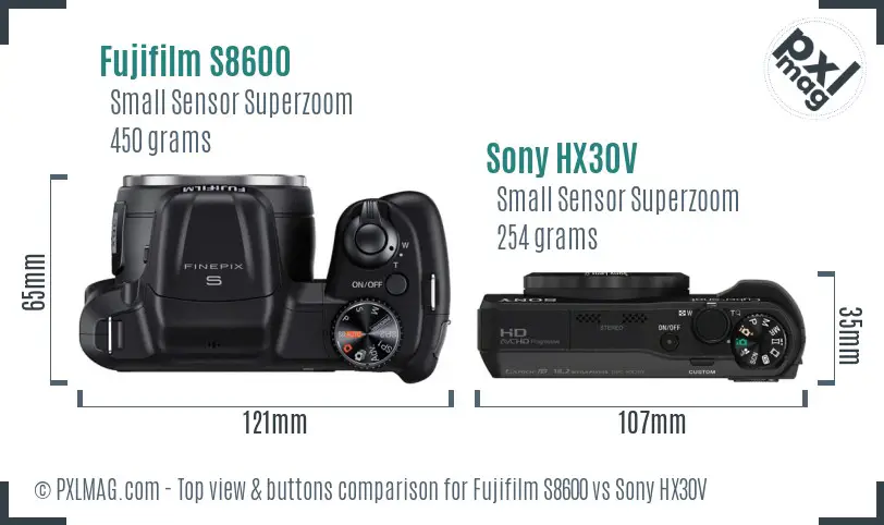 Fujifilm S8600 vs Sony HX30V top view buttons comparison