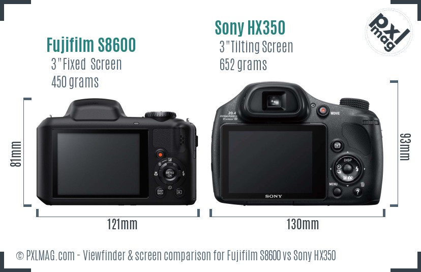Fujifilm S8600 vs Sony HX350 Screen and Viewfinder comparison