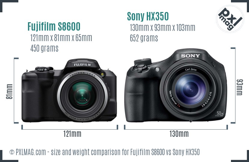 Fujifilm S8600 vs Sony HX350 size comparison Fujifilm S8600 vs Sony HX350 size comparison