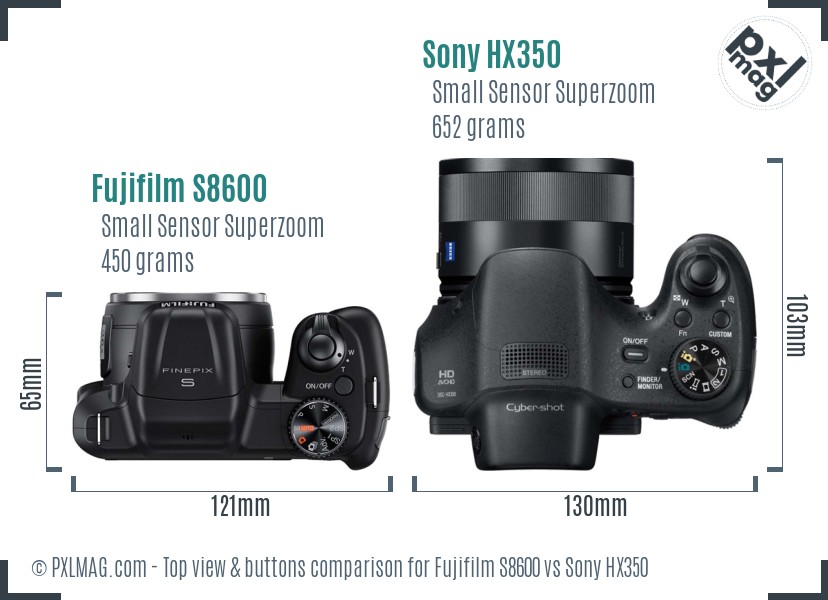 Fujifilm S8600 vs Sony HX350 top view buttons comparison