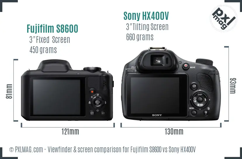Fujifilm S8600 vs Sony HX400V Screen and Viewfinder comparison