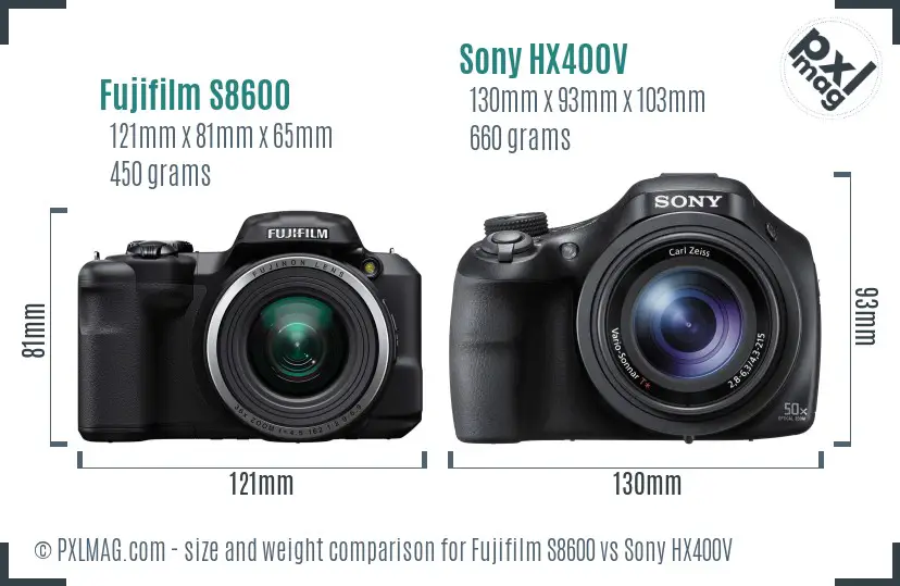 Fujifilm S8600 vs Sony HX400V size comparison
