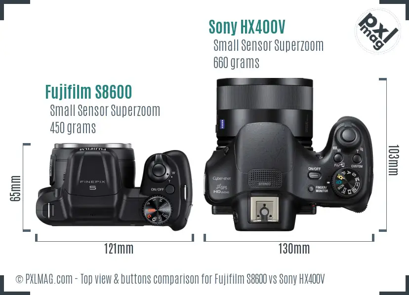 Fujifilm S8600 vs Sony HX400V top view buttons comparison