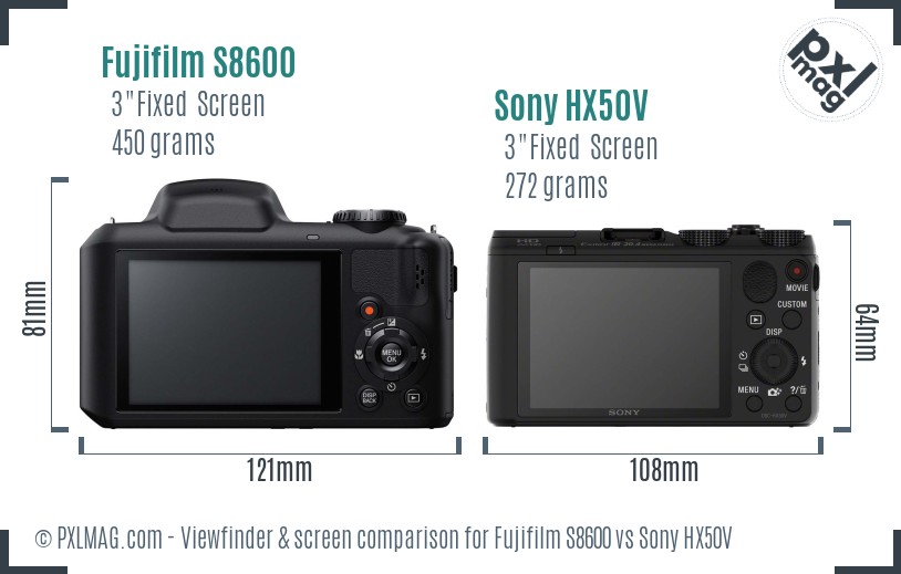 Fujifilm S8600 vs Sony HX50V Screen and Viewfinder comparison