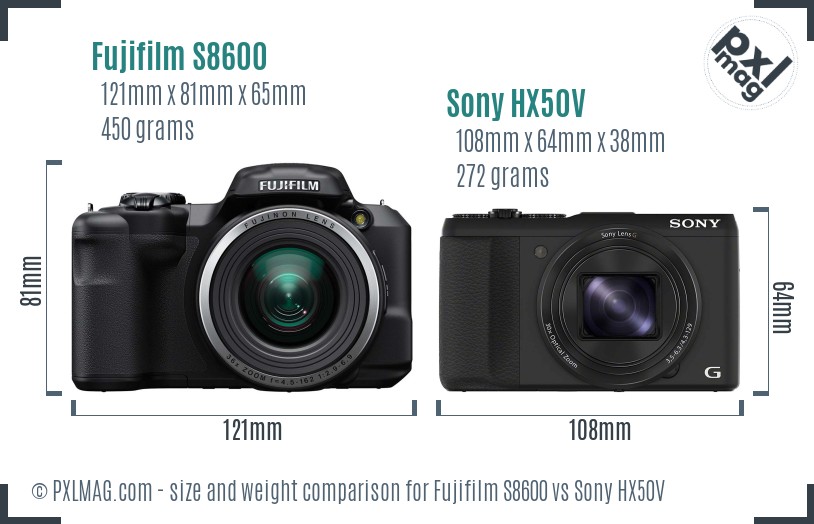 Fujifilm S8600 vs Sony HX50V size comparison