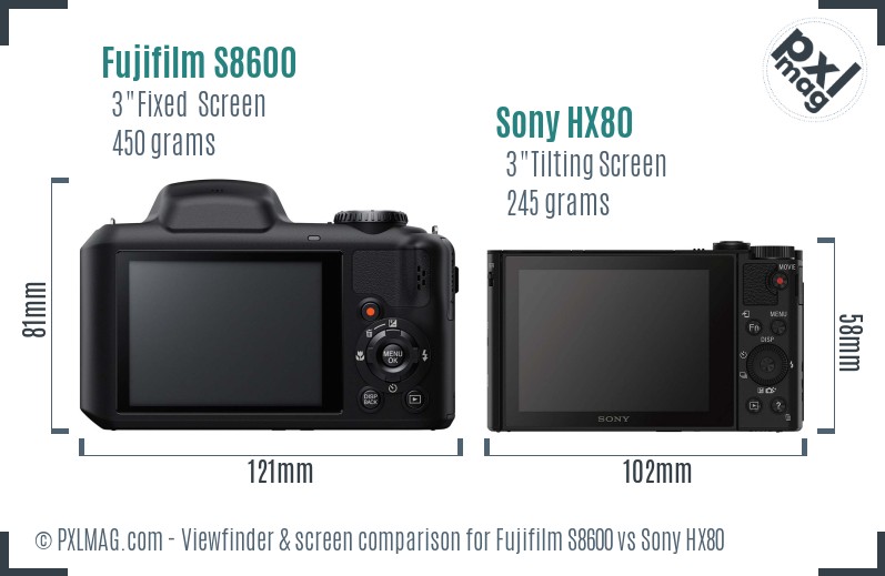 Fujifilm S8600 vs Sony HX80 Screen and Viewfinder comparison