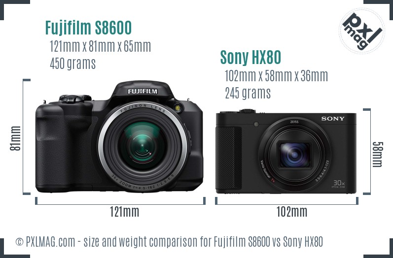 Fujifilm S8600 vs Sony HX80 size comparison Fujifilm S8600 vs Sony HX80 size comparison