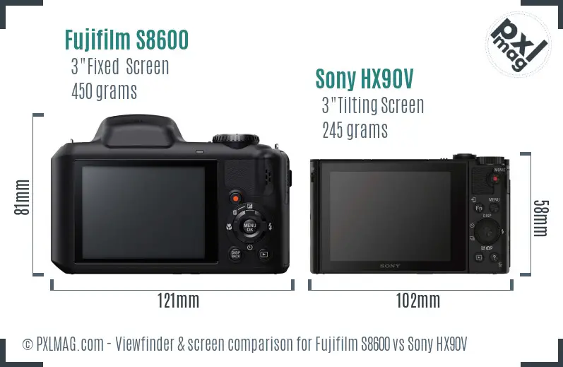 Fujifilm S8600 vs Sony HX90V Screen and Viewfinder comparison