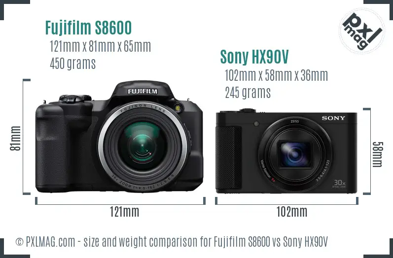 Fujifilm S8600 vs Sony HX90V size comparison