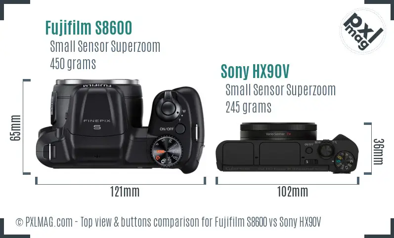 Fujifilm S8600 vs Sony HX90V top view buttons comparison