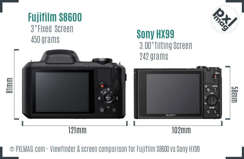 Fujifilm S8600 vs Sony HX99 Screen and Viewfinder comparison