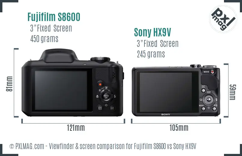 Fujifilm S8600 vs Sony HX9V Screen and Viewfinder comparison Fujifilm S8600 vs Sony HX9V Screen and Viewfinder comparison