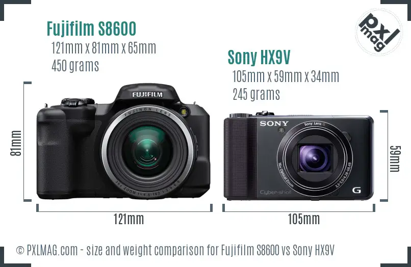 Fujifilm S8600 vs Sony HX9V size comparison Fujifilm S8600 vs Sony HX9V size comparison