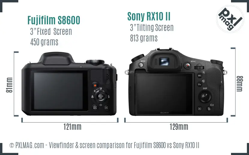 Fujifilm S8600 vs Sony RX10 II Screen and Viewfinder comparison