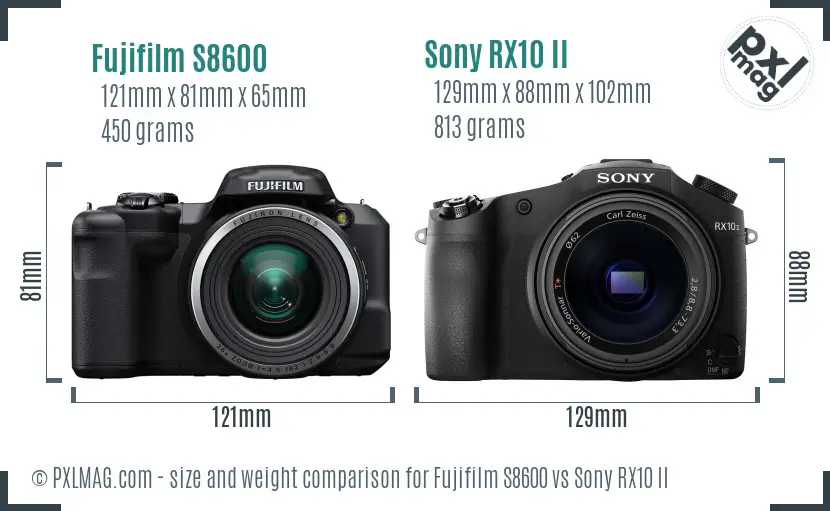 Fujifilm S8600 vs Sony RX10 II size comparison