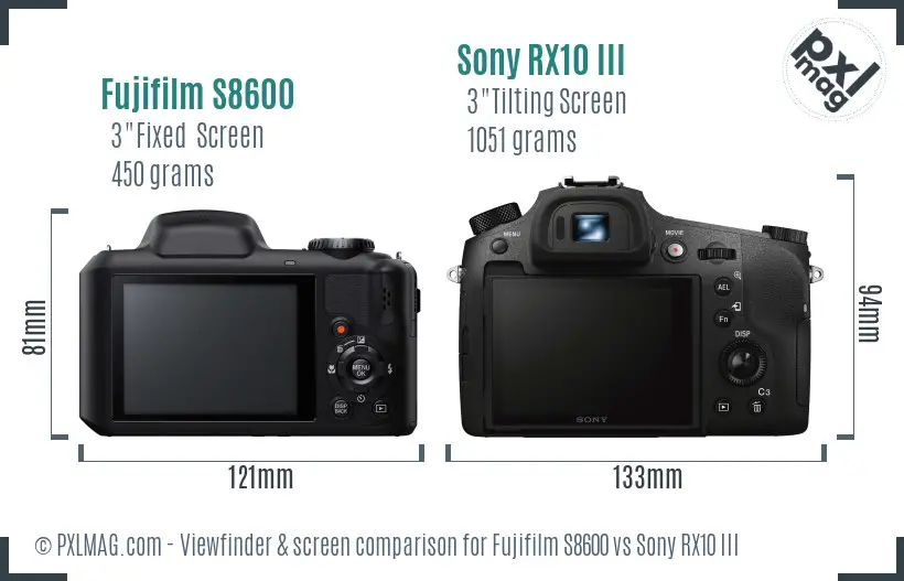 Fujifilm S8600 vs Sony RX10 III Screen and Viewfinder comparison Fujifilm S8600 vs Sony RX10 III Screen and Viewfinder comparison