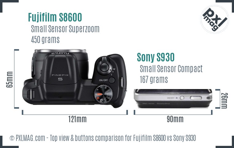 Fujifilm S8600 vs Sony S930 top view buttons comparison
