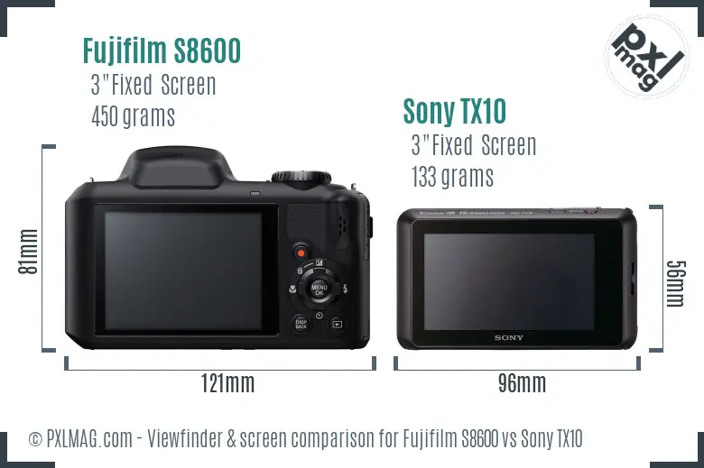 Fujifilm S8600 vs Sony TX10 Screen and Viewfinder comparison Fujifilm S8600 vs Sony TX10 Screen and Viewfinder comparison