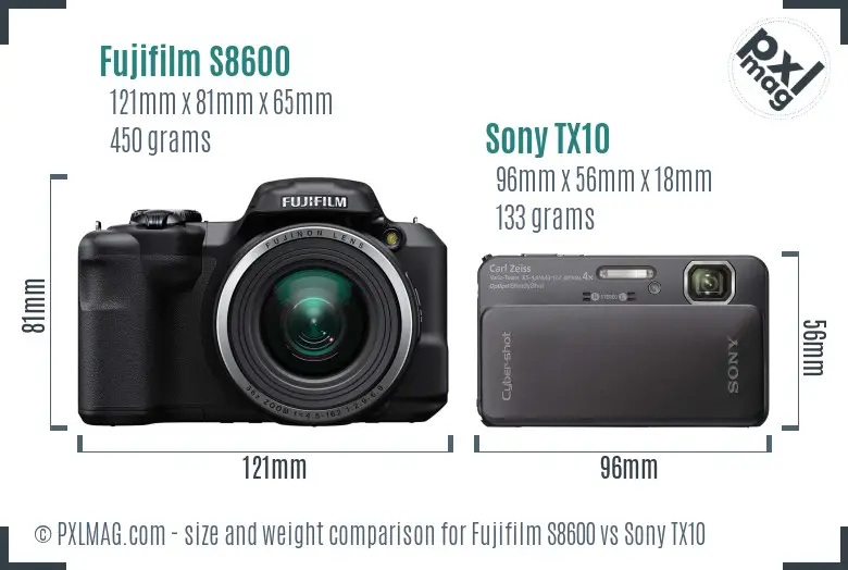 Fujifilm S8600 vs Sony TX10 size comparison Fujifilm S8600 vs Sony TX10 size comparison