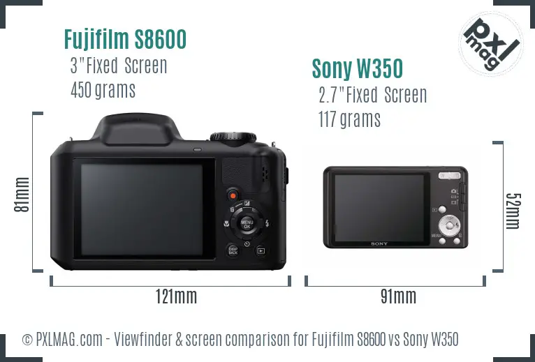 Fujifilm S8600 vs Sony W350 Screen and Viewfinder comparison Fujifilm S8600 vs Sony W350 Screen and Viewfinder comparison